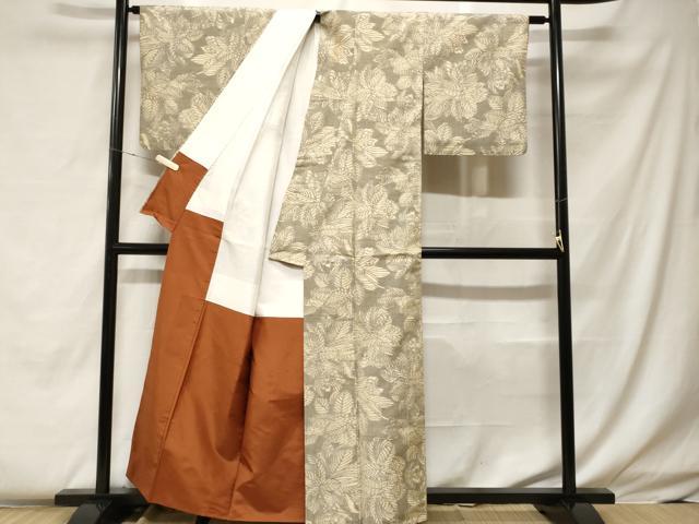 平和屋着物■上質な紬 草花文 正絹 逸品 CABF4185ev