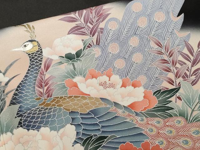 平和屋着物■豪華黒留袖 刺繍 孔雀草花文 暈し染め 金銀彩 正絹 逸品 CABF4188ev