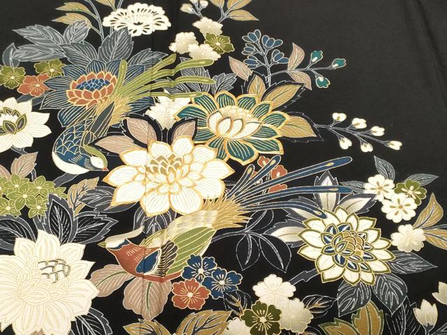 平和屋着物■豪華黒留袖 駒刺繍 更紗鳳凰花文 金彩 正絹 逸品 CABF4198ev