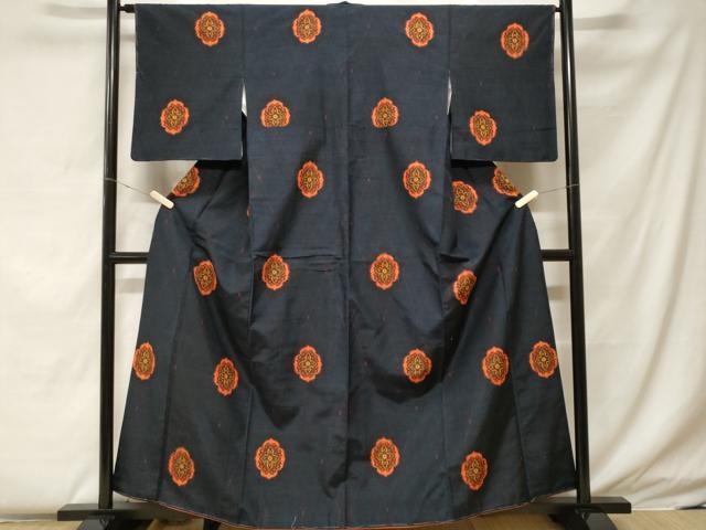 平和屋着物■上質な紬 幾何学花文 正絹 逸品 未使用 CABF4227ev