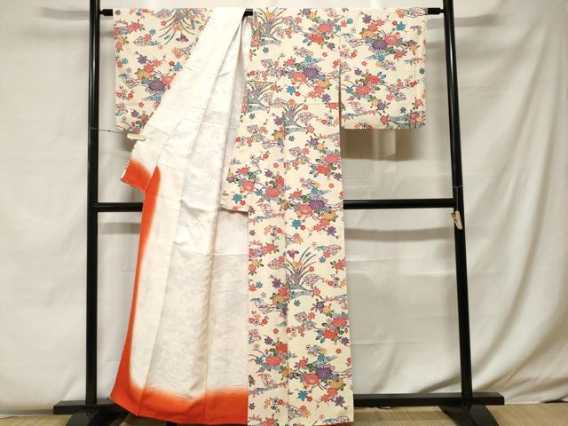 平和屋着物■上質な小紋 型染め 流水扇面花文 正絹 逸品 CABF4228ev