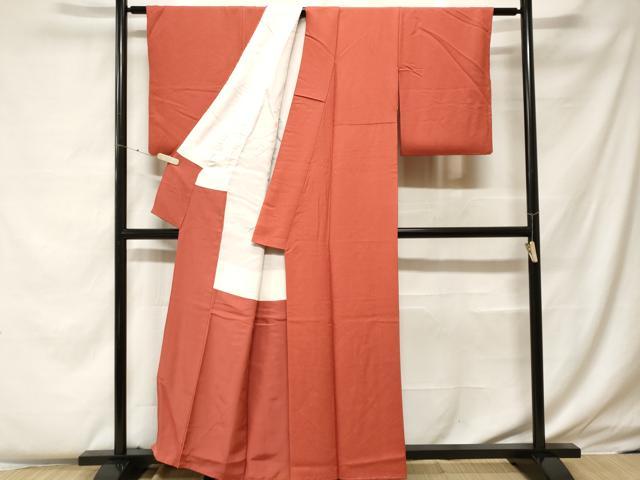 平和屋着物■上質な色無地 霞地紋 樺色 正絹 逸品 CABF4234ev