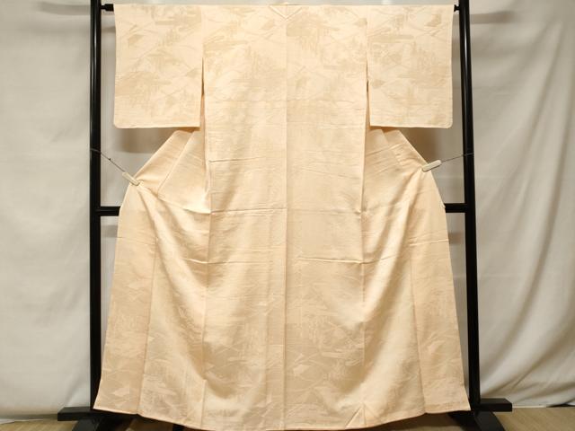 平和屋着物■上質な色無地 樹林扇面地紋 鳥の子色 正絹 逸品 CABF4235ev