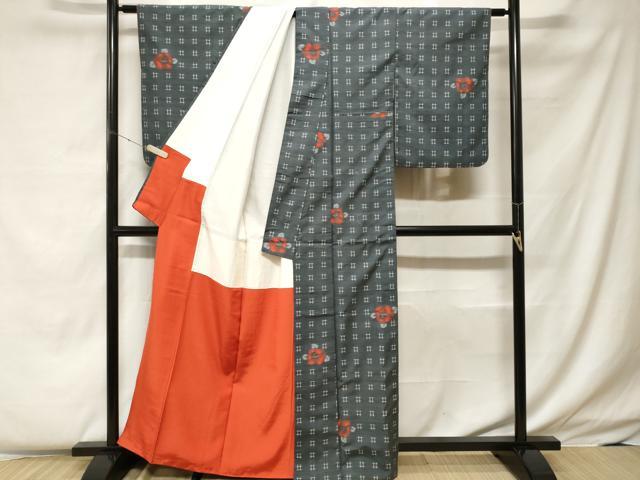 平和屋着物■上質な紬 井桁絣花文 正絹 逸品 CABF4240ev