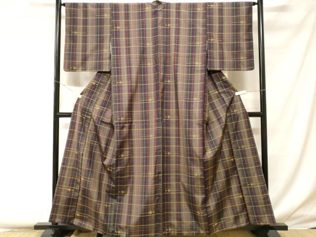 平和屋着物■本場縞大島紬 格子柄 さが美扱い 正絹 逸品 CABF4250ev