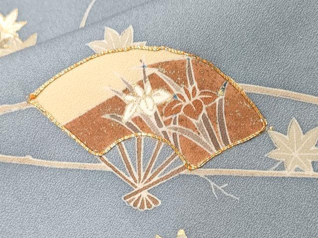 平和屋着物■訪問着 駒刺繍 扇面花文 金彩 正絹 逸品 CABF4263ev