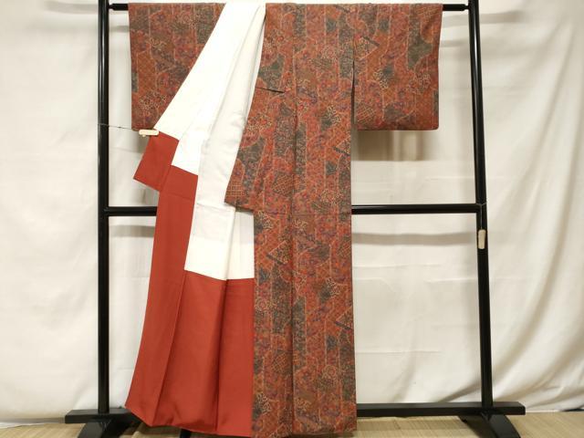 平和屋着物■上質な小紋 切嵌吉祥花文 正絹 逸品 CABF4265ev