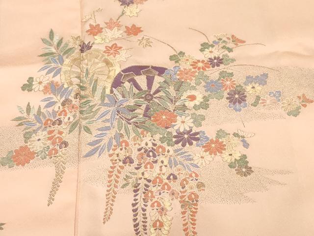 平和屋着物■豪華色留袖 寿光織 源氏車草花文 金糸 正絹 逸品 CABF4351ev