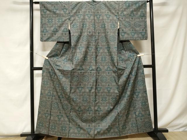 平和屋着物■本場大島紬 7マルキ 幾何学花文 正絹 逸品 CABF4386ev