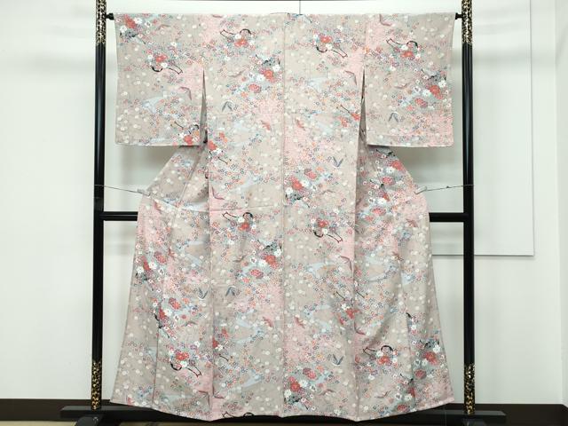 平和屋着物▽上質な小紋 単衣 花車飛鳥文 金彩 正絹 逸品 未使用 CABF4403rv