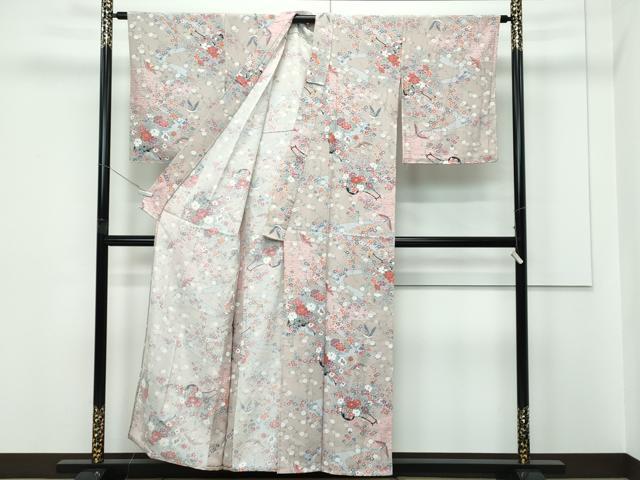 平和屋着物▽上質な小紋 単衣 花車飛鳥文 金彩 正絹 逸品 未使用 CABF4403rv