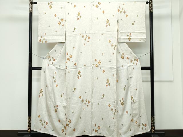 平和屋着物▽上質な小紋 単衣 菱花文 大小あられ 金彩 正絹 逸品 CABF4407rv