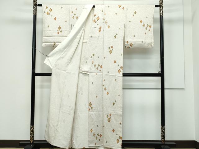 平和屋着物▽上質な小紋 単衣 菱花文 大小あられ 金彩 正絹 逸品 CABF4407rv