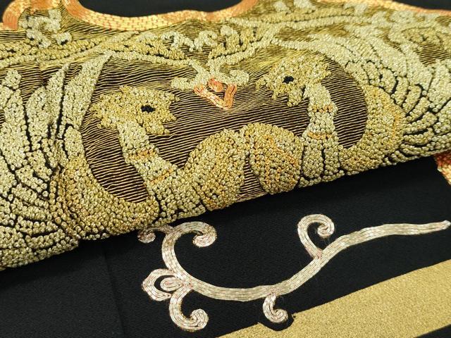 平和屋着物▽豪華黒留袖 単衣 駒刺繍 中国三大刺繍 相良刺繍 花喰い鳥鳳凰唐草文 金彩 正絹 逸品 CABF4424rv