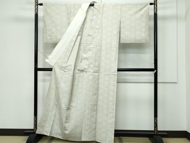 平和屋着物▽上質な紬 単衣 麻の葉文様 正絹 逸品 CABF4438rv