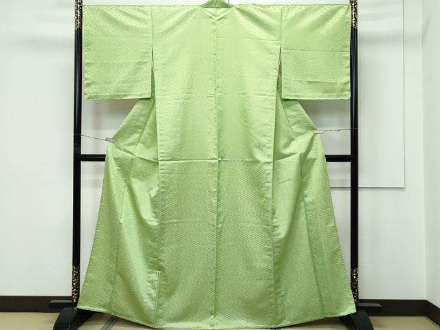 平和屋着物▽色無地 単衣 苗色 紗綾形地紋 両面染 洗える着物 CABF4464rv