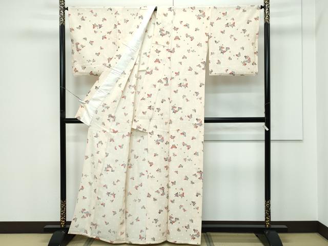 平和屋着物▽上質な小紋 単衣 舞蝶文 金彩 正絹 逸品 CABF4493rv