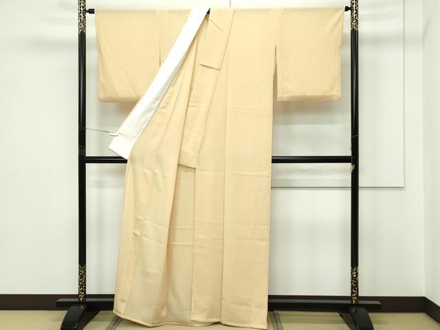 平和屋着物▽色無地 単衣 丁子色 鬼しぼ縮緬 洗える着物 CABF4498rv