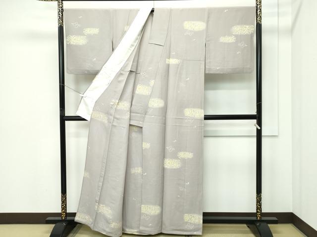 平和屋着物▽上質な小紋 単衣 草花文 金彩 正絹 逸品 CABF4523rv