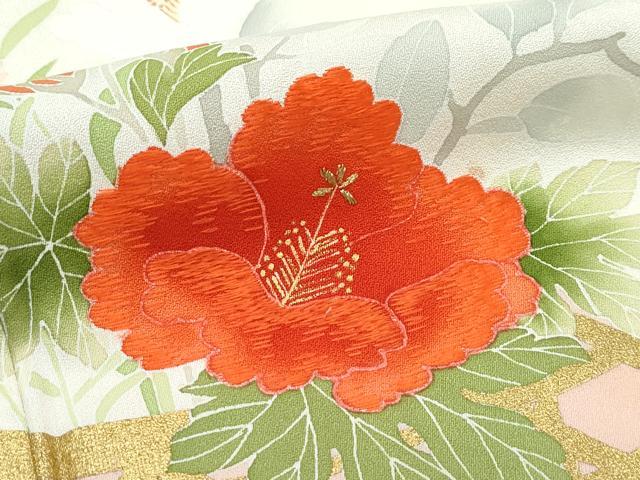 平和屋着物▽訪問着 単衣 刺繍 花籠文 金彩 正絹 逸品 CABF4526rv