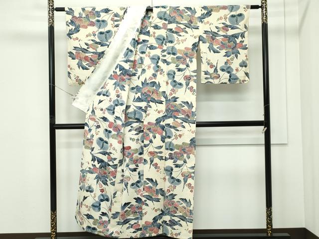 平和屋着物▽上質な小紋 単衣 型染め 草花文 正絹 逸品 CABF4528rv