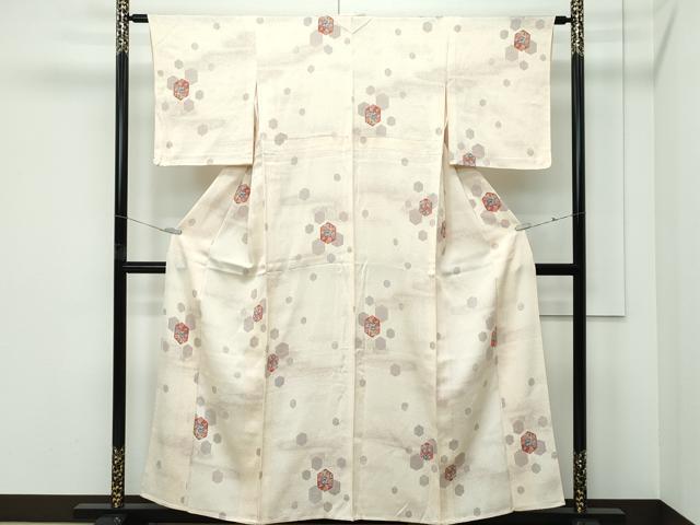 平和屋着物▽上質な小紋 単衣 亀甲花文 正絹 逸品 CABF4532rv