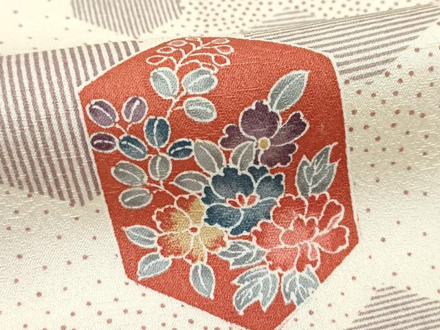 平和屋着物▽上質な小紋 単衣 亀甲花文 正絹 逸品 CABF4532rv