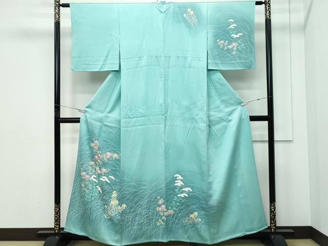 平和屋着物▽訪問着 単衣 刺繍 草花文 暈し染め 正絹 逸品 CABF4539rv