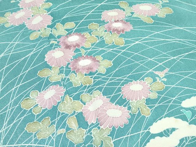 平和屋着物▽訪問着 単衣 刺繍 草花文 暈し染め 正絹 逸品 CABF4539rv