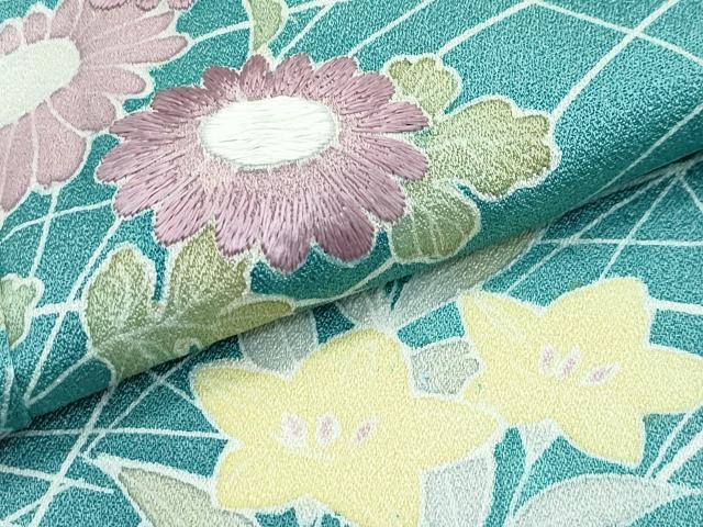 平和屋着物▽訪問着 単衣 刺繍 草花文 暈し染め 正絹 逸品 CABF4539rv