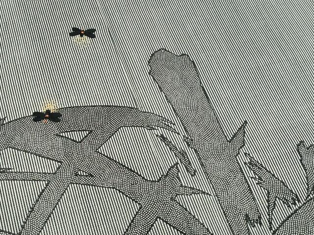 平和屋着物*夏物 小宮康孝 訪問着 江戸小紋 絽 万筋 黒×絹鼠色 籬蛍文 金糸 両面染 三越扱い 正絹 逸品 CABF4602rv