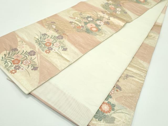 平和屋着物*夏物 六通柄袋帯 流水花模様 金糸 正絹 逸品 CABF4611rv