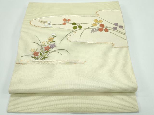 平和屋着物*夏物 つけ帯 総刺繍 駒刺繍 秋草文 正絹 逸品 CABF4620rv
