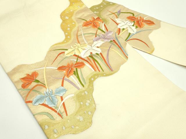 平和屋着物*夏物 九寸名古屋帯 刺繍 杜若 金銀糸 正絹 逸品 CABF4640rv