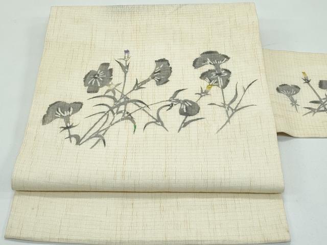 平和屋着物*夏物 九寸名古屋帯 型染め 草花文 麻 逸品 CABF4666rv