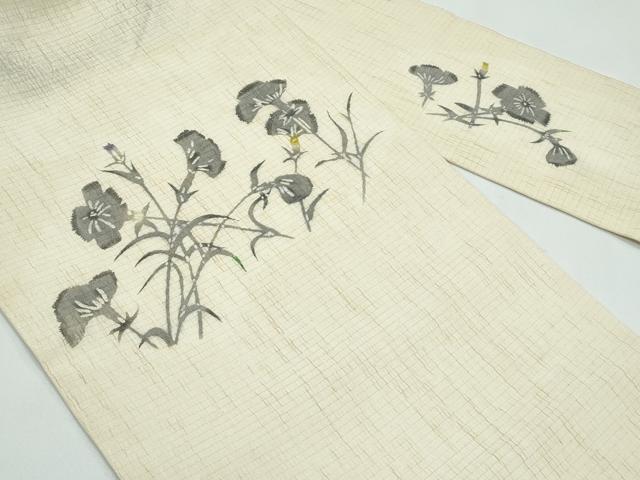 平和屋着物*夏物 九寸名古屋帯 型染め 草花文 麻 逸品 CABF4666rv