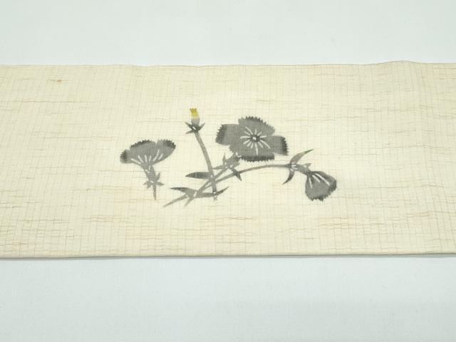 平和屋着物*夏物 九寸名古屋帯 型染め 草花文 麻 逸品 CABF4666rv