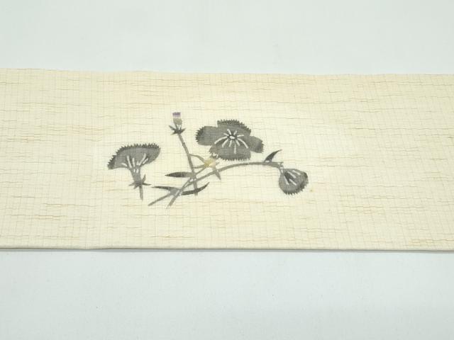 平和屋着物*夏物 九寸名古屋帯 型染め 草花文 麻 逸品 CABF4666rv