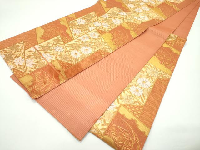 平和屋着物*夏物 六通柄袋帯 屏風草花文 金糸 正絹 逸品 CABF4675rv