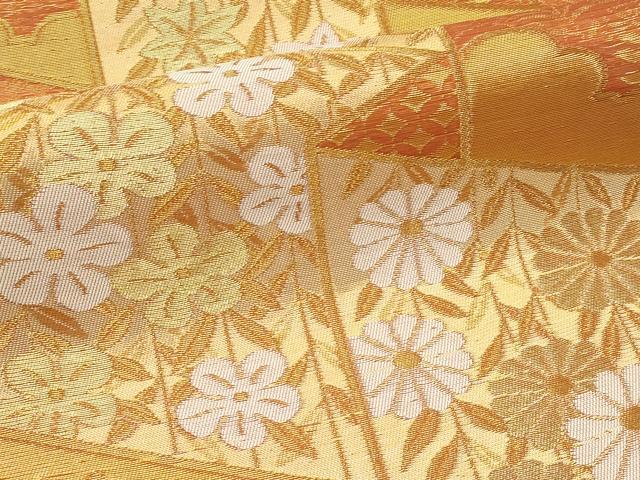 平和屋着物*夏物 六通柄袋帯 屏風草花文 金糸 正絹 逸品 CABF4675rv