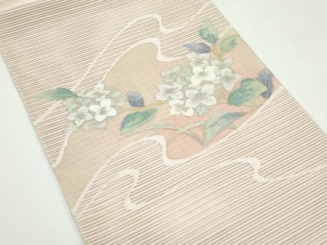 平和屋着物*夏物 八寸名古屋帯 絽綴れ 紫陽花 金銀糸 正絹 逸品 未使用 CABF4681rv