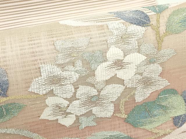 平和屋着物*夏物 八寸名古屋帯 絽綴れ 紫陽花 金銀糸 正絹 逸品 未使用 CABF4681rv