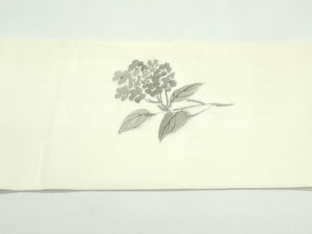 平和屋着物*夏物 九寸名古屋帯 作家物 民芸手織 生つむぎ 手描き 紫陽花 証紙付き 正絹 逸品 CABF4692rv