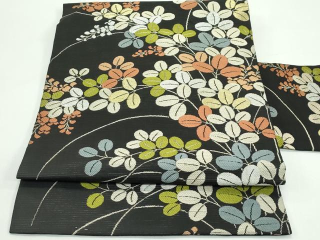 平和屋着物*夏物 九寸名古屋帯 萩 黒地 金銀糸 正絹 逸品 CABF4693rv
