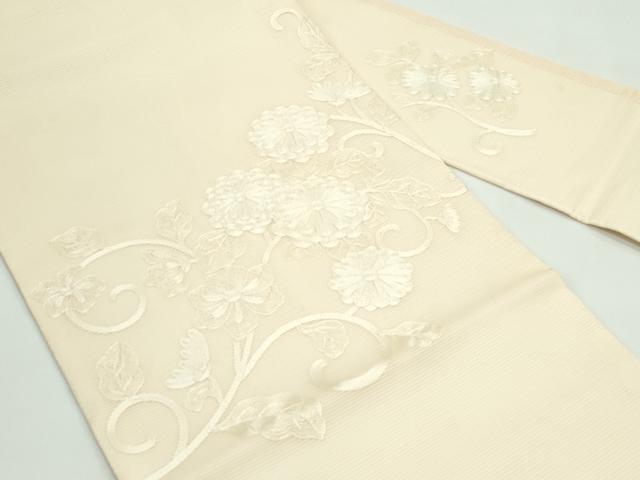平和屋着物*夏物 九寸名古屋帯 総刺繍 花唐草文 正絹 逸品 CABF4694rv