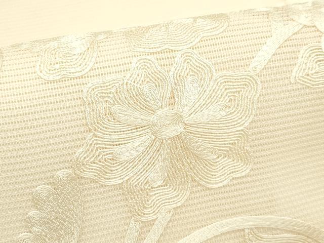 平和屋着物*夏物 九寸名古屋帯 総刺繍 花唐草文 正絹 逸品 CABF4694rv