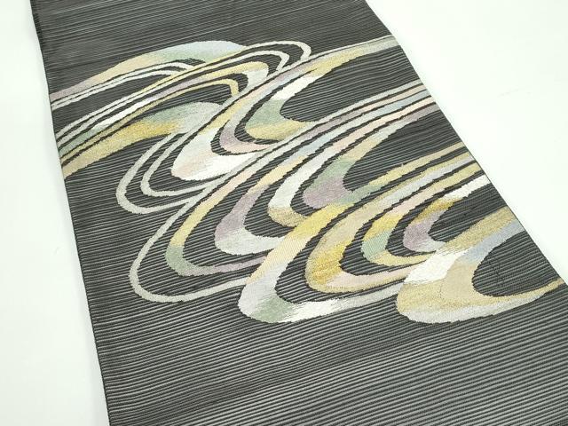 平和屋着物*夏物 太鼓柄袋帯 すくい織 流水文 黒地 金銀糸 正絹 逸品 CABF4703rv