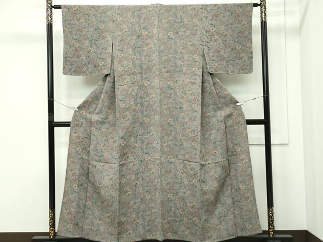 平和屋着物▽上質な小紋 単衣 更紗花文 鬼しぼ縮緬 正絹 逸品 未使用 CABF4721rv
