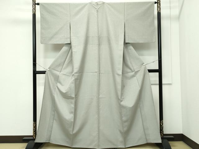 平和屋着物▽お召 色無地 利休白茶色 単衣 花唐草地紋 正絹 逸品 CABF4729rv