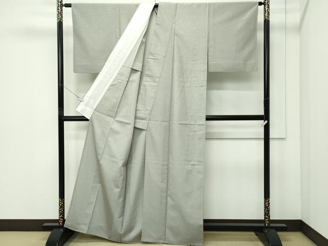 平和屋着物▽お召 色無地 利休白茶色 単衣 花唐草地紋 正絹 逸品 CABF4729rv